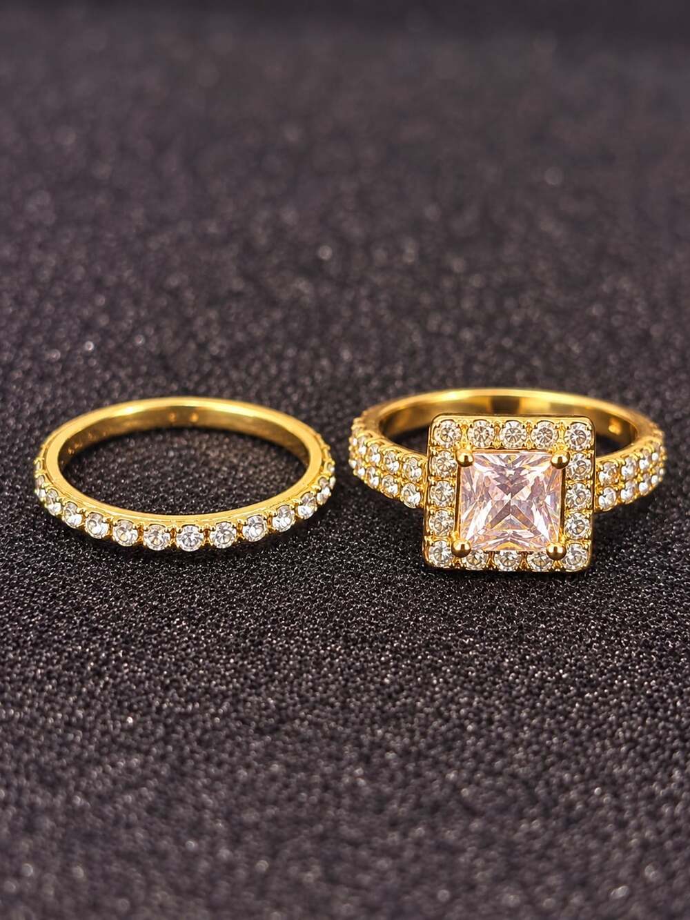 Gold Princess Cut Ring Set